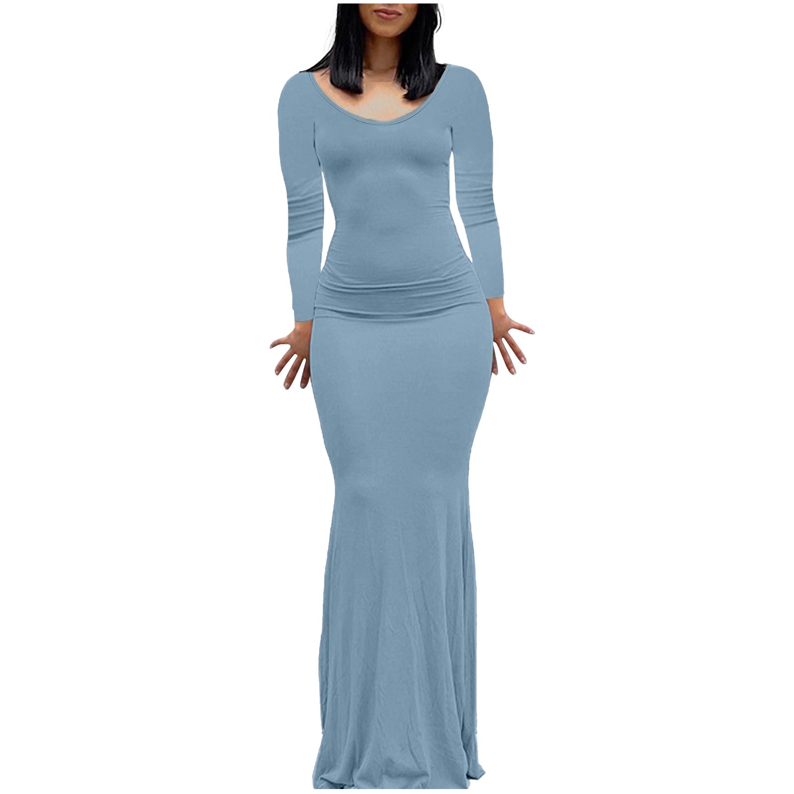 Vestido largo ajustado sin espalda, de color liso y cuello en V, para mujer: estilo informal y sexy para fiestas, trabajo y vacaciones